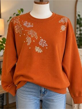 Vintage Jerzees NuBlend Fall Leaves Rhinestone Sweatshirt L